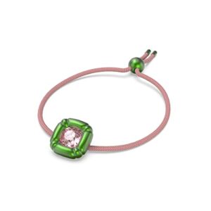 SWAROVSKI Dulcis Soft Bracelet with Pink Crystal in Green Molded Setting on Pink Braided Cord, Part of the Dulcis Collection