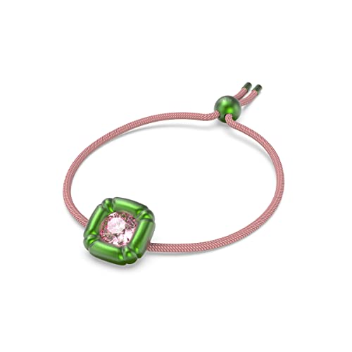 SWAROVSKI Dulcis Soft Bracelet with Pink Crystal in Green Molded Setting on Pink Braided Cord, Part of the Dulcis Collection