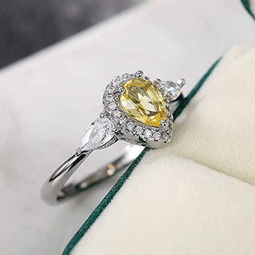 SCHZBSP S925 sterling silver exquisite pear-shaped cut yellow 5A zircon engagement ring inlaid with shiny diamond ring fashion women's water drop ring party prom accessories (8)