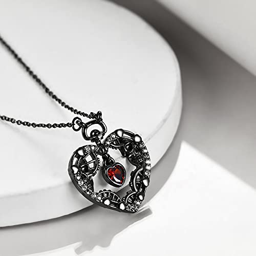 ONEFINITY Heart Necklace Sterling Sliver Steampunk Black Gothic Skull Necklace Punk Pandent Skull Jewelry Birthday Gifts for Women Her