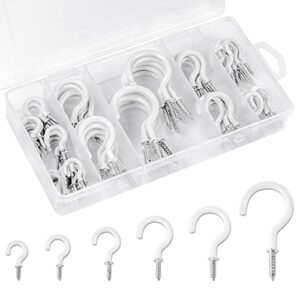 eienhoshi ceiling hooks, cup hooks screw in hooks for hanging, white vinyl coated hooks kit (2", 1-1/2", 1-1/4", 1'', 7/8", 3/4") -75 pcs, small to heavy duty