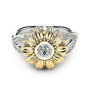 New Gold-Plated Couple Ring Sunflower Flower Color Separation Zircon Ring - 7