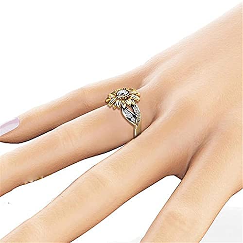 New Gold-Plated Couple Ring Sunflower Flower Color Separation Zircon Ring - 7