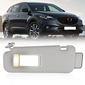 Nakuuly Left Driver Side Sun Visor with Mirror Light Compatible with Mazda CX-9 2010-2015 Replaces TDY1-69-320, TD11-69-320C-75, TD11-69-320D-75 Gray