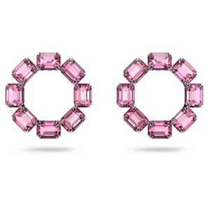 swarovski millenia hoop earrings, octagon cut crystals, pink, rhodium plated