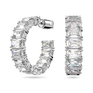 swarovski matrix hoop earrings, octagon cut swarovski zirconia, clear, rhodium finish