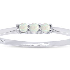 AFFY Three Stone Ring, 1.5MM Round Cut Created Opal Dainty Stackable Engagement Ring In 14k White Gold Plated 925 Sterling Silver Jewelry For Her Ring Size -7