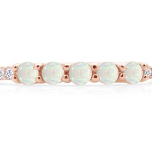 AFFY Five Stone Design, Dainty 14k Rose Gold Plated 925 Sterling Silver Round Cut Created Opal And Cubic Zirconia Stackable Ring Jewelry For Women Size -6