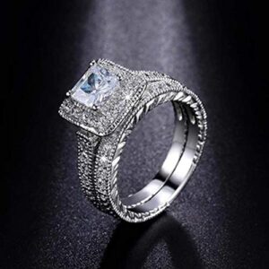 Koguxuix Fashion Jewelry Princess Cut 1ct Square Shiny CZ Crystal 10KT White Gold Wedding Ring Set Band (7)