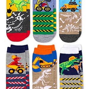 Jefferies Socks Boy's Dinosaur Construction Crew Socks 6 Pack, Multi, Small