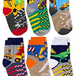 Jefferies Socks Boy's Dinosaur Construction Crew Socks 6 Pack, Multi, Small