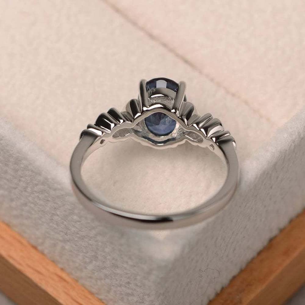 Koguxuix Genuine Women's 925 Sterling Silver Ring Oval Cut Natural Sapphire Blue CZ Crystal Butterfly Ring Engagement Party Band Ring (8)