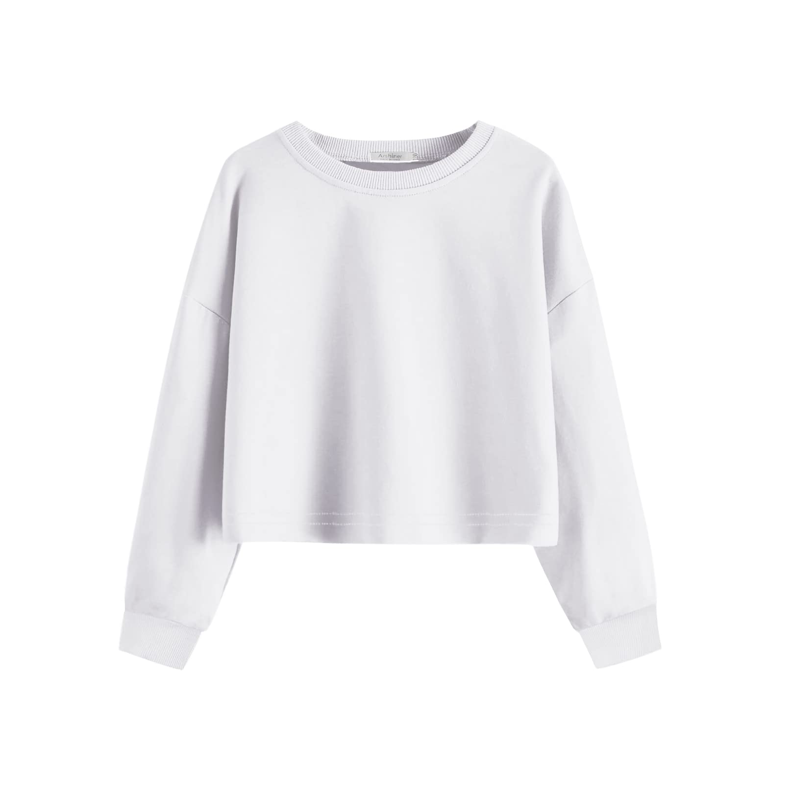 Arshiner Girls Crop Tops Kids Long Sleeve Pullover Sweatshirts Girls Cropped Crewneck Sweatshirt White Crop Top Long Sleeve Cute Clothes For 10-12