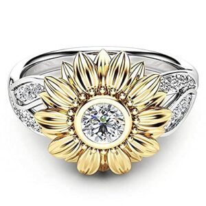 New Gold-Plated Couple Ring Sunflower Flower Color Separation Zircon Ring - 7