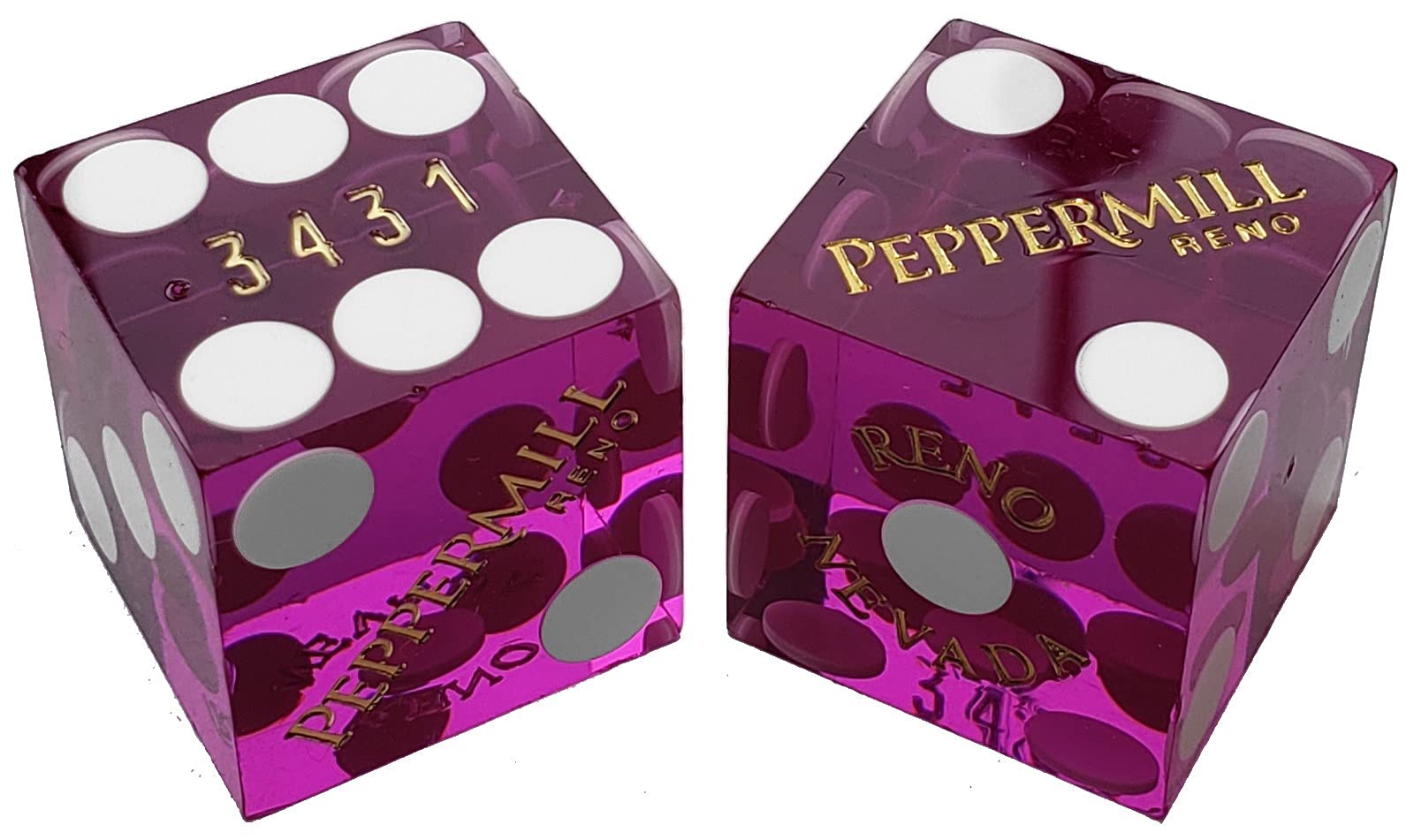 Cyber-Deals Wide Selection 19mm Craps Dice Pairs Authentic Nevada Casino TablePlayed Dice Peppermill Reno Purple Polished, Matching Serials