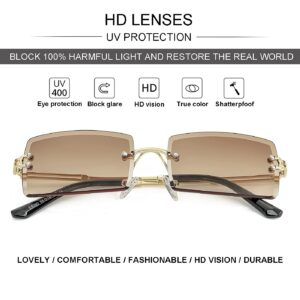 NIDOVIX Rimless Rectangle Sunglasses For Women Men Fashion Frameless UV400 Protection Lens Glasses (Gradient Brown)