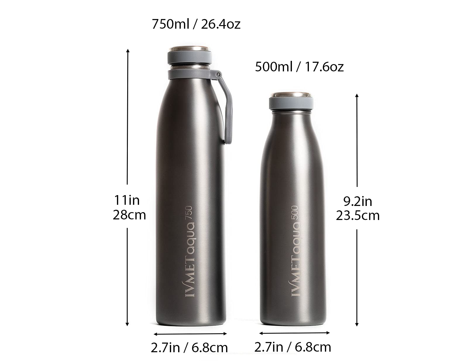 IVMET Aqua Stainless Steel Double Wall Vacuum Insulated Drinking Bottle Flask thermos Hydro Metal reusable Canteen for Sport Fitness Outdoor (Cool Grey, 25.3 Oz/750 ml)