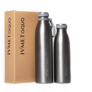 IVMET Aqua Stainless Steel Double Wall Vacuum Insulated Drinking Bottle Flask thermos Hydro Metal reusable Canteen for Sport Fitness Outdoor (Cool Grey, 25.3 Oz/750 ml)