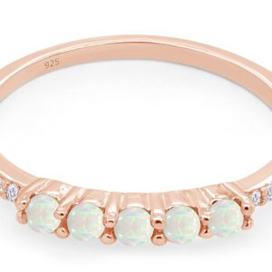 AFFY Five Stone Design, Dainty 14k Rose Gold Plated 925 Sterling Silver Round Cut Created Opal And Cubic Zirconia Stackable Ring Jewelry For Women Size -6