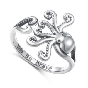 sea jewelry s925 sterling silver octopus ring new pirate octopus tentacles black opening ring cute sea animal ring for women,oxidized ring 10