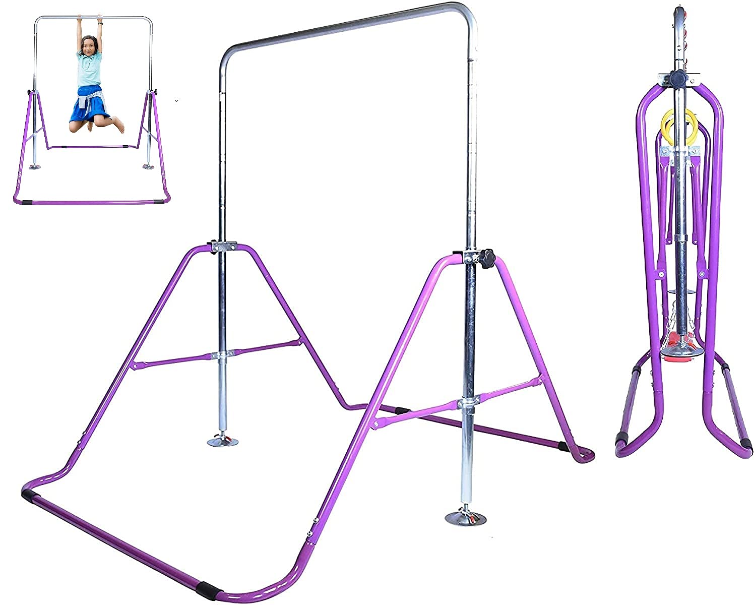 Gymnastics Bar Kids Home Training Kip Bar | Expandable Horizontal Kip Bar Folding Home Gym Equipment Boys and Girls | Junior Gymnastics Training Jungle Gym Monkey Bar Playground Gymnastic Bar Purple