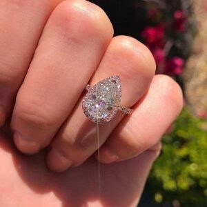 SCHZBSP S925 sterling silver mermaid teardrop diamond engagement ring princess pear shape perfect cut cubic zirconia ring true love eternal bride wedding ring romantic crystal diamond ladies ring (6)