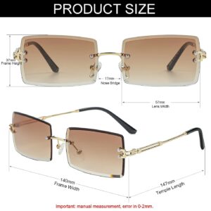 NIDOVIX Rimless Rectangle Sunglasses For Women Men Fashion Frameless UV400 Protection Lens Glasses (Gradient Brown)