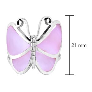 AeraVida Captivating Butterfly Motif Pink MOP Statement .925 Sterling Silver Ring | Classic Butterfly Wedding Rings For Women | Casual Comfort Fit Women ring | Gift for Women size (8)