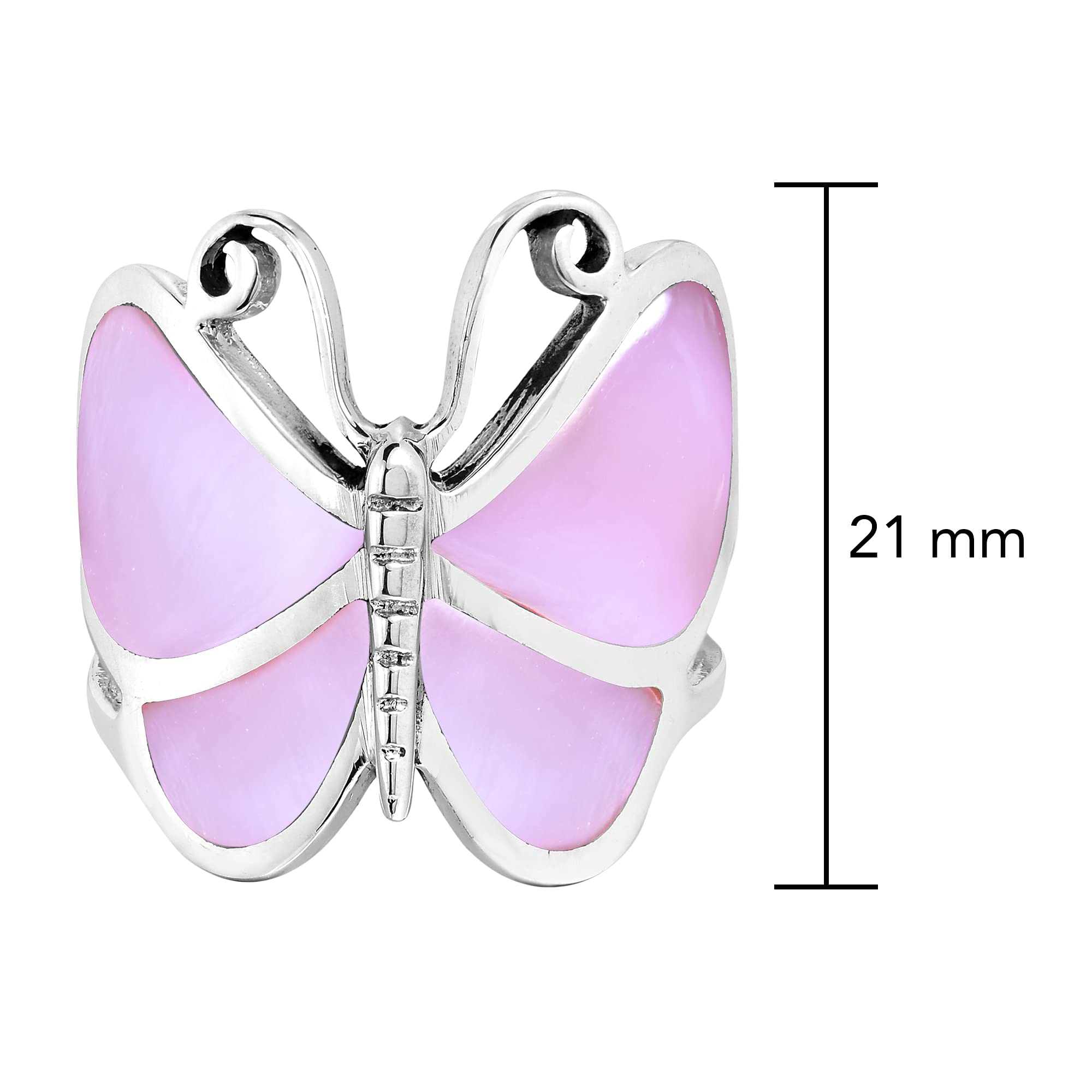 AeraVida Captivating Butterfly Motif Pink MOP Statement .925 Sterling Silver Ring | Classic Butterfly Wedding Rings For Women | Casual Comfort Fit Women ring | Gift for Women size (8)