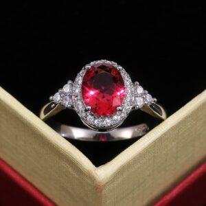 SCHZBSP S925 sterling silver classic crystal gem engagement ring with sparkling CZ diamond ring temperament female ruby ring luxury jewelry birthday gift (8)