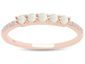 affy five stone design, dainty 14k rose gold plated 925 sterling silver round cut created opal and cubic zirconia stackable ring jewelry for women size -6