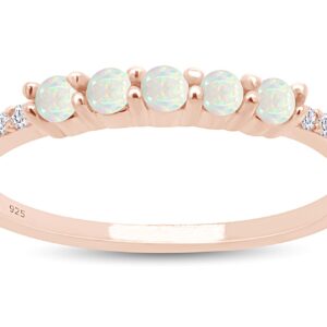 AFFY Five Stone Design, Dainty 14k Rose Gold Plated 925 Sterling Silver Round Cut Created Opal And Cubic Zirconia Stackable Ring Jewelry For Women Size -6