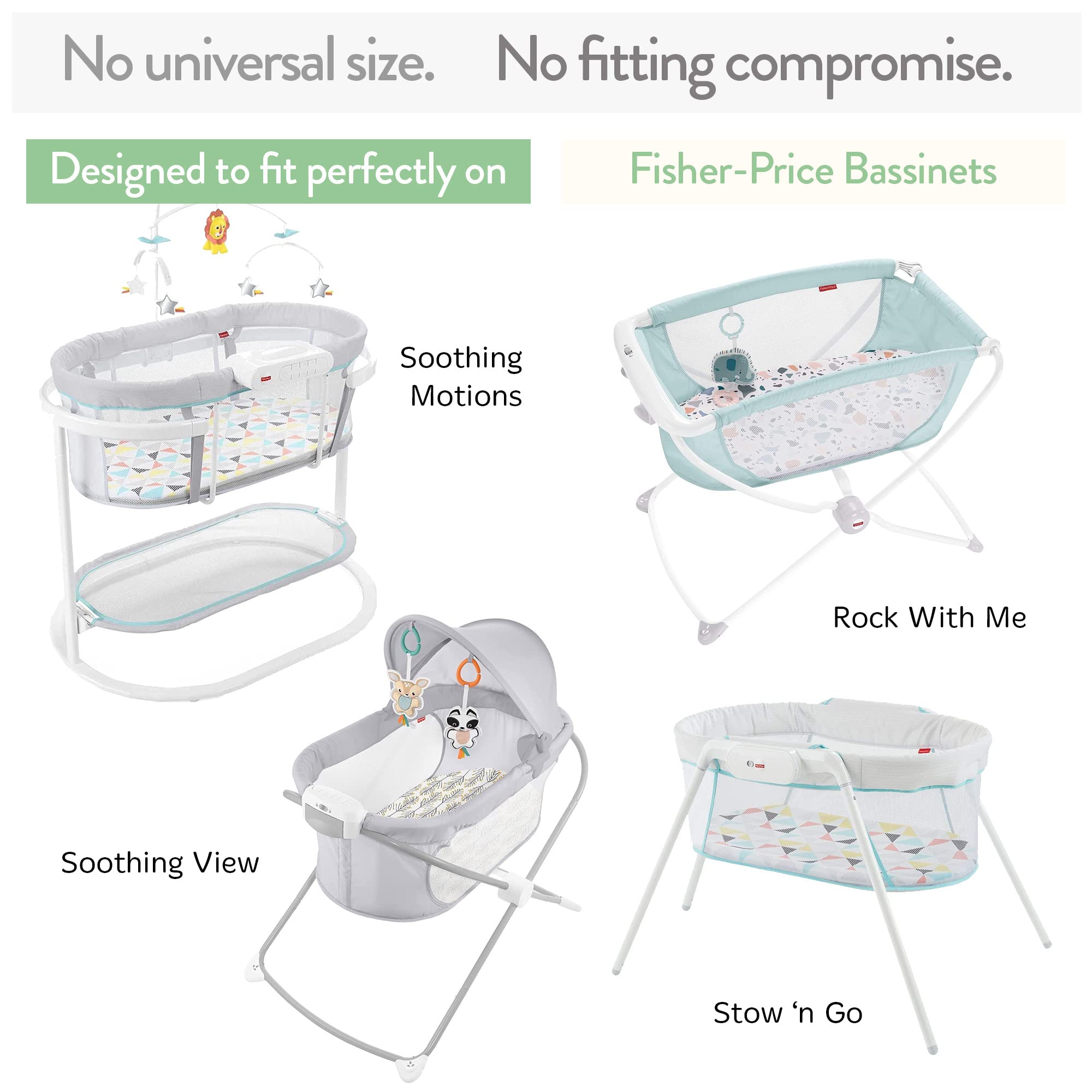 Bassinet Fitted Sheets for Fisher Price Bassinet Soothing Motions, Stow and Go, Rock with Me and Soothing View Bassinet – Snuggly Soft 100% Jersey Cotton – 2 Pack