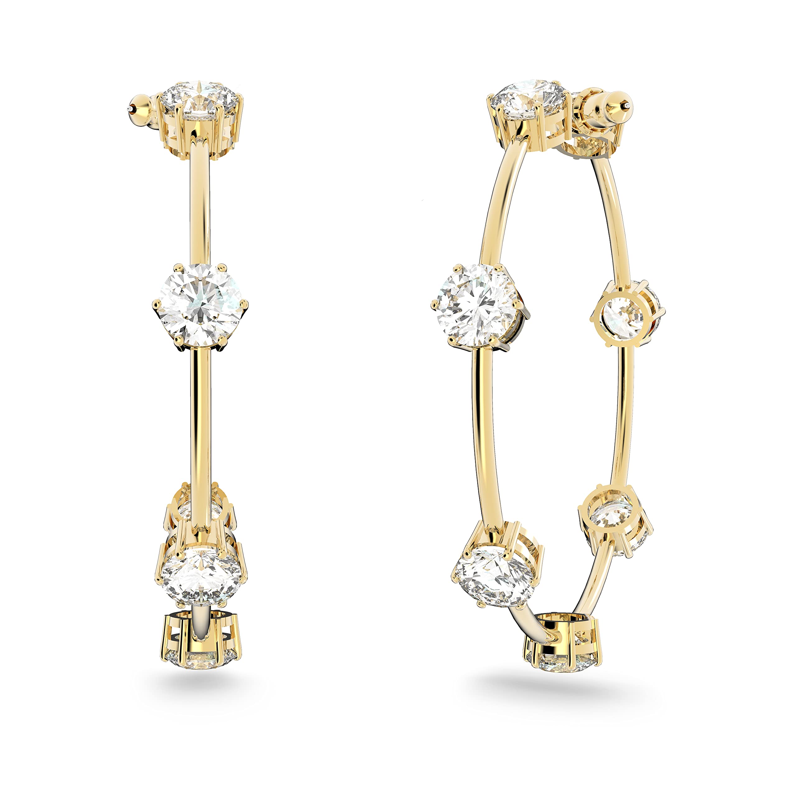 SWAROVSKI Constella Hoop Earrings with White Crystals on Gold tone-Finish Setting, Part of the Constella Collection