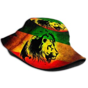 Hood-W4 Jamaican Lion Flag Bucket Hats Unisex Sun Hat Fisherman Cap Reversible for Women and Men, for Outdoor Summer Hiking Beach Sports Travel Black,One Size