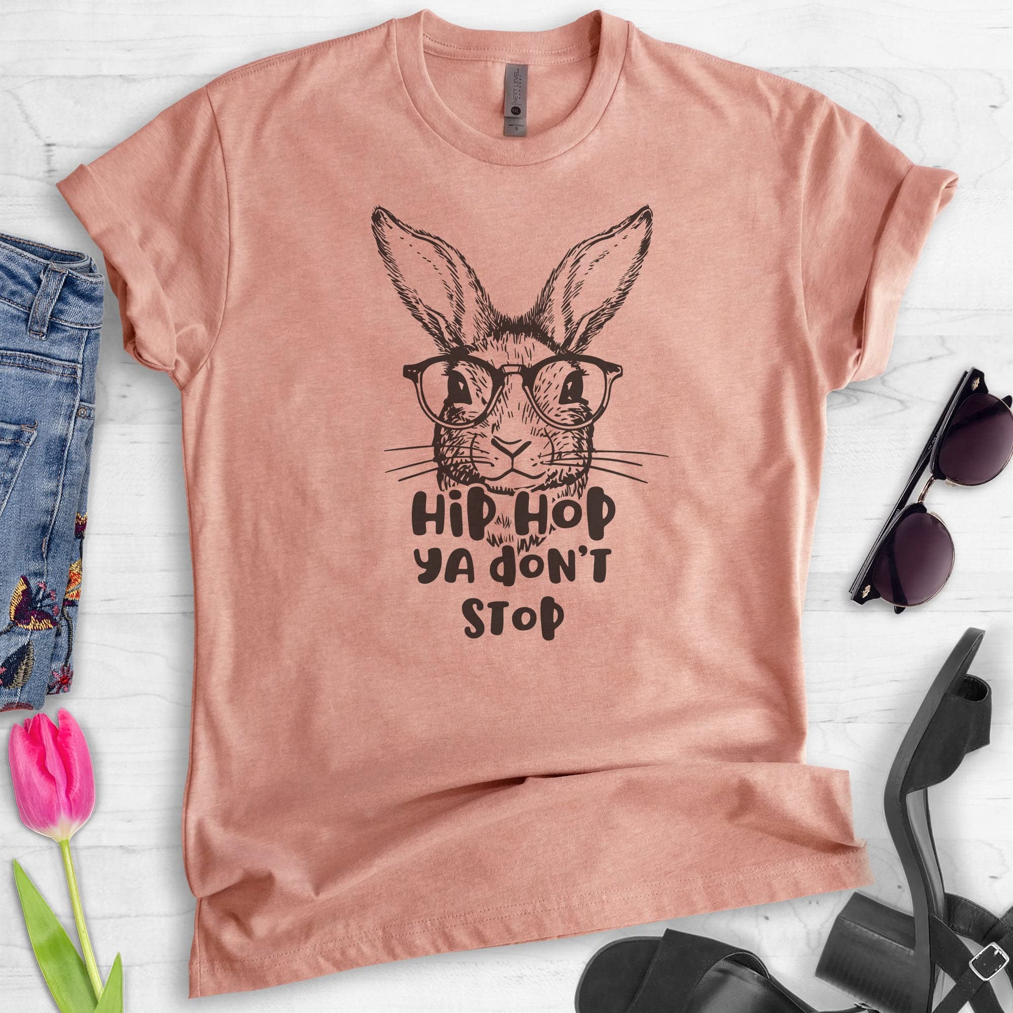 Hip Hop Ya Don't Stop Rabbit Shirt, Unisex Women's Men's Shirt, Easter Shirt, Easter Bunny Tee, Hipster T, Heather Sunset, Small