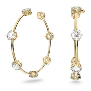 swarovski constella hoop earrings with white crystals on gold tone-finish setting, part of the constella collection