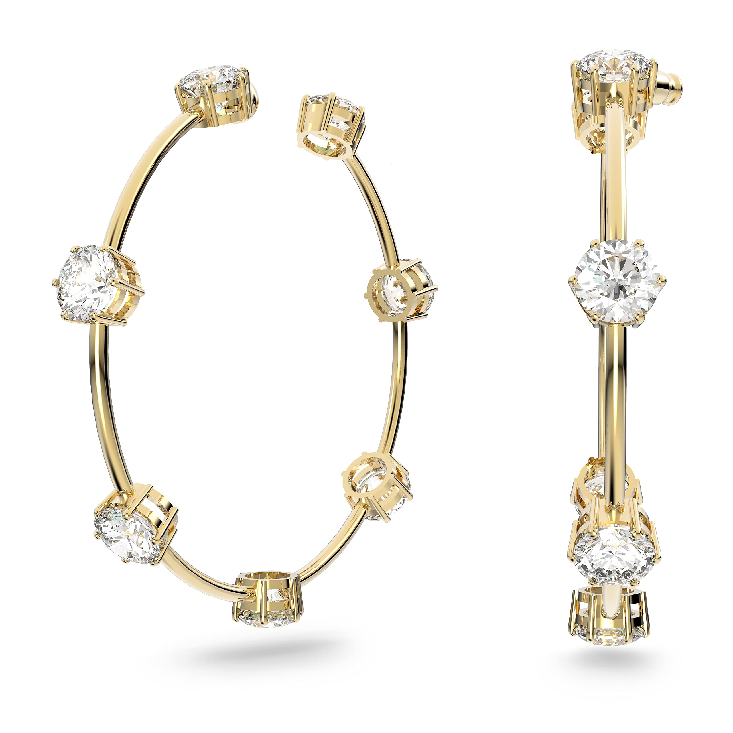 SWAROVSKI Constella Hoop Earrings with White Crystals on Gold tone-Finish Setting, Part of the Constella Collection