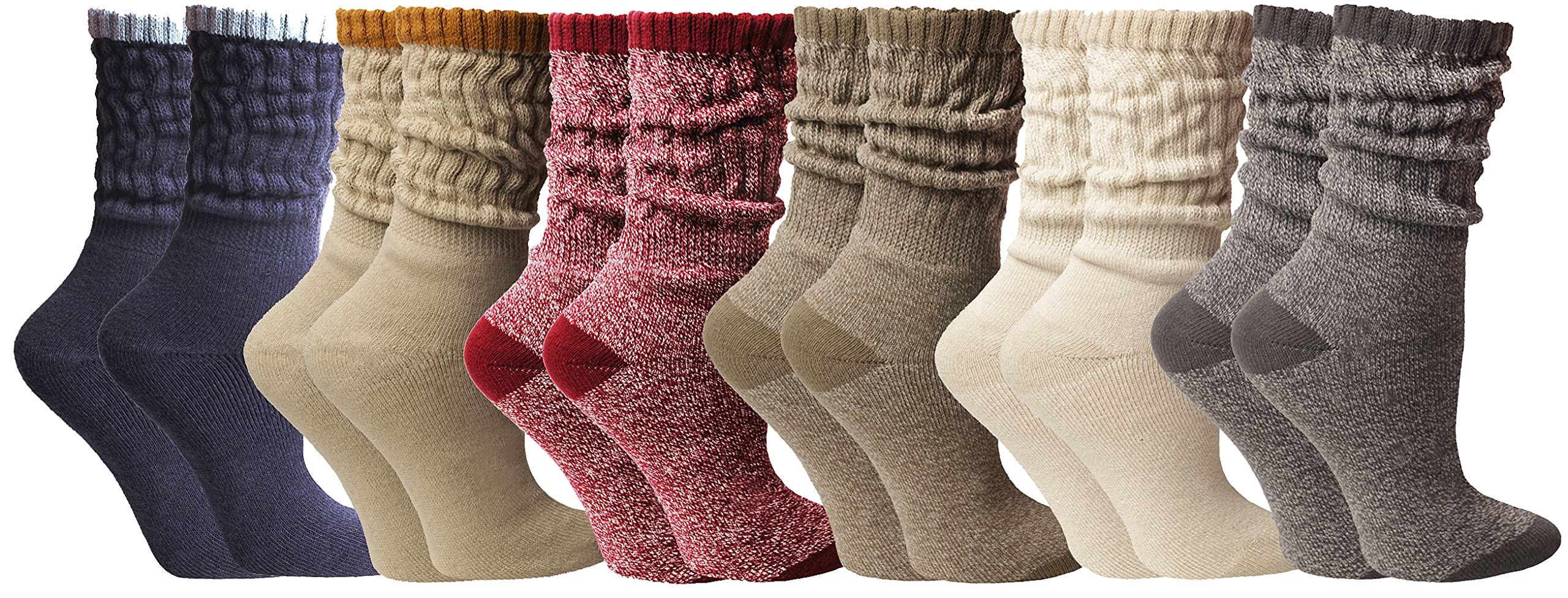 Yacht & Smith 6 Pairs Women's Scrunched Slouch Socks, Cotton Boot Socks Bulk Pack