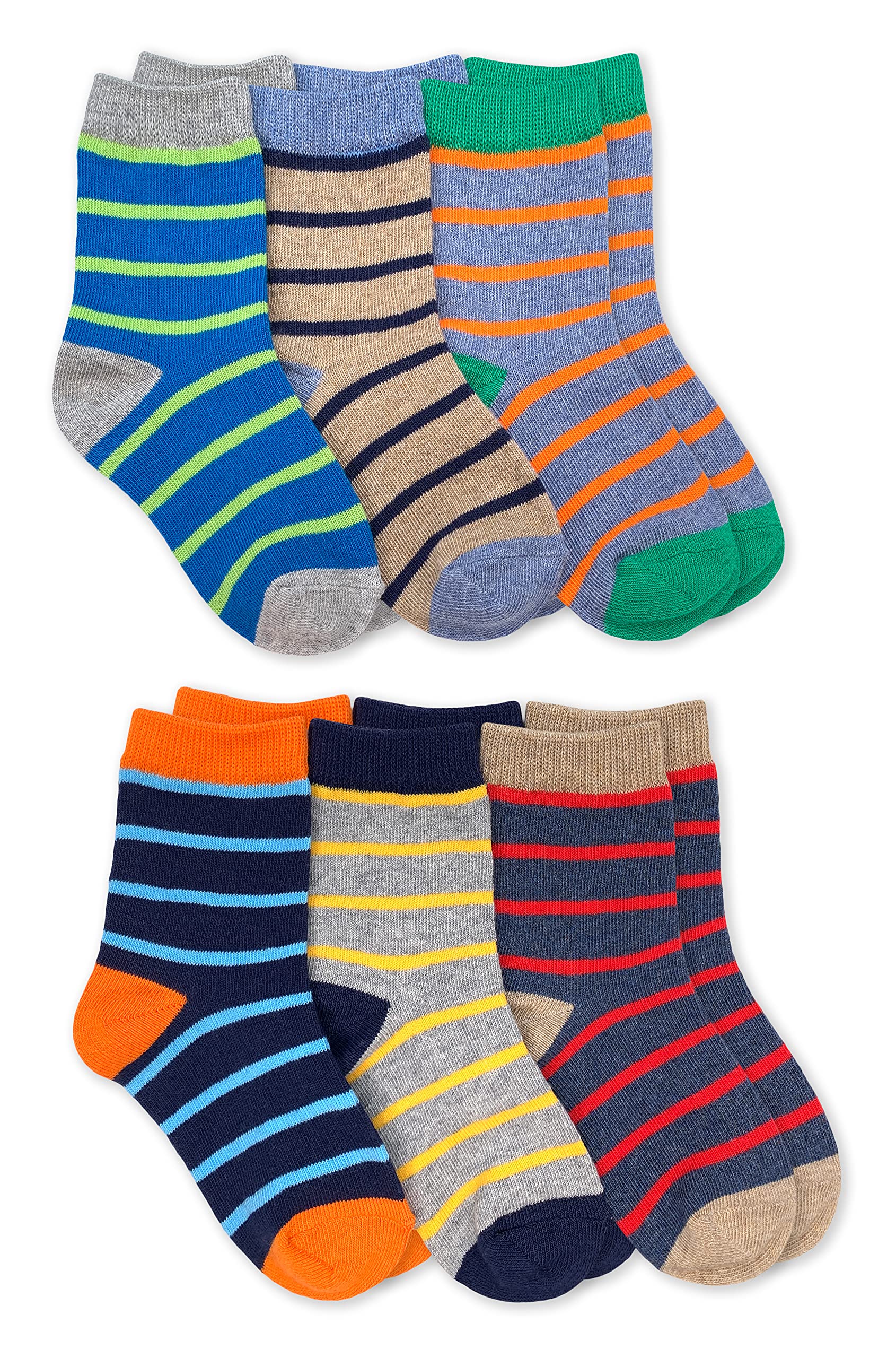 Jefferies Socks Boy's Stripe Pattern Crew Socks 6 Pack, Multi, Medium