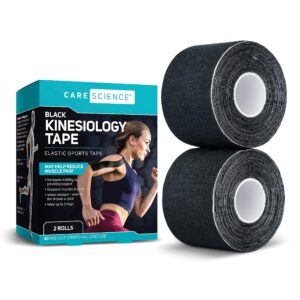 Care Science Waterproof Kinesiology Tape, 40 ct, Precut Strips (2 Rolls), Black + Clear Passage Performance Nasal Strips for Athletes, Black, 50 Count Bundle