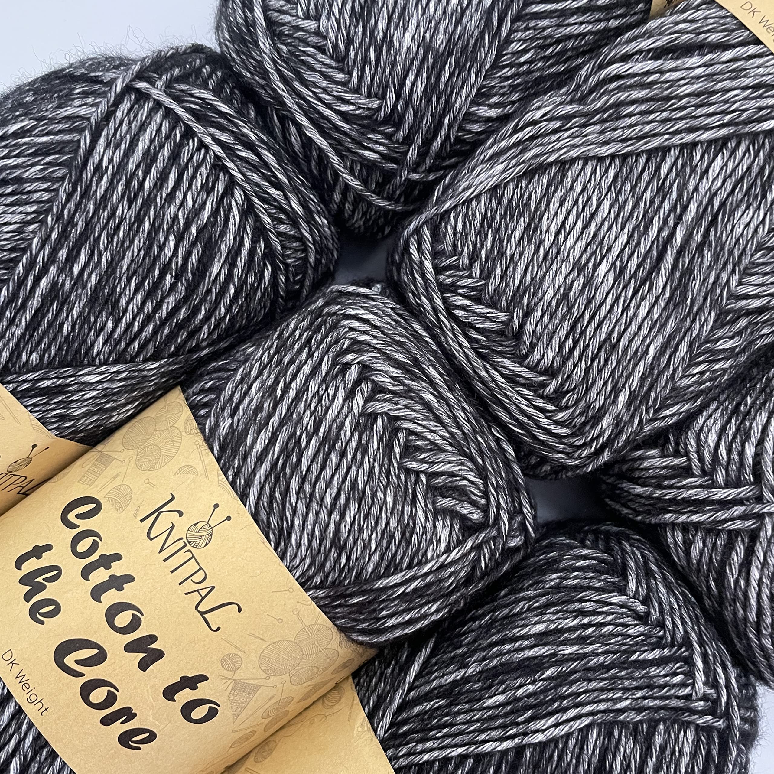 KnitPal Cotton to The Core Soft Cotton Yarn for Crocheting, 78% Cotton and 22% Acrylic - 3 DK Weight Cotton Acrylic Blend Yarn for Knitting - Soft Baby Yarn - 6 Skeins, 852 yds/300g (Charcoal Black)