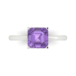 Clara Pucci 2.0 ct Asscher Cut Solitaire Simulated Alexandrite Engagement Bridal Promise Anniversary Ring 18K White Gold Size 8.25