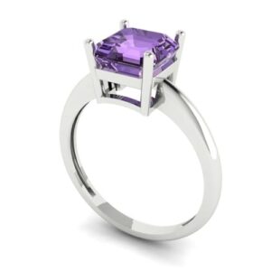 Clara Pucci 2.0 ct Asscher Cut Solitaire Simulated Alexandrite Engagement Bridal Promise Anniversary Ring 18K White Gold Size 8.25