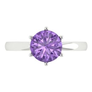 Clara Pucci 2.0 ct Round Cut Solitaire Simulated Alexandrite Engagement Bridal Promise Anniversary Ring in 18K White Gold Size 3.5