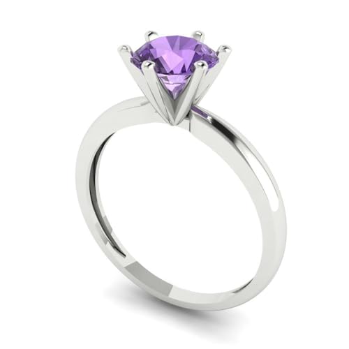 Clara Pucci 1.0 ct Round Cut Solitaire Simulated Alexandrite Engagement Bridal Promise Anniversary Ring in 18K White Gold Size 3.5