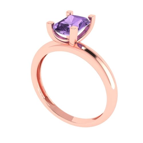 Clara Pucci 1.0 ct Emerald Cut Solitaire Simulated Alexandrite Engagement Wedding Bridal Promise Anniversary Ring 18K Rose Gold Size 6.5