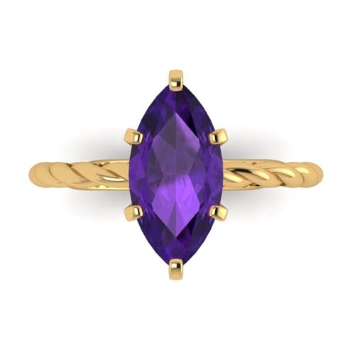 Clara Pucci 2ct Marquise Cut Custom Engraving Rope Twisted Knot Amethyst Engagement Wedding Solitaire W/Accent Ring 18K yellow Gold 6.5