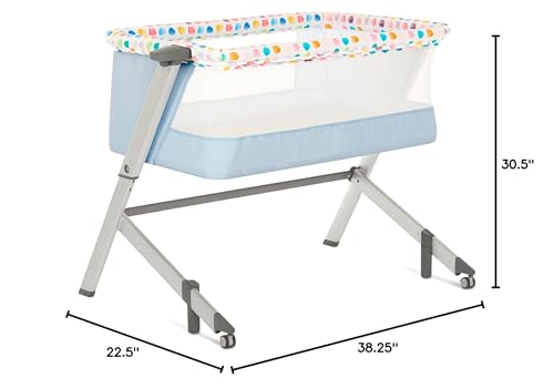 Dream On Me Flora Baby Bassinet in Confetti Blue, Lightweight and Portable Travel Bassinet with Carry Bag, Five Adjustable Height Position, Mattress Pad Included