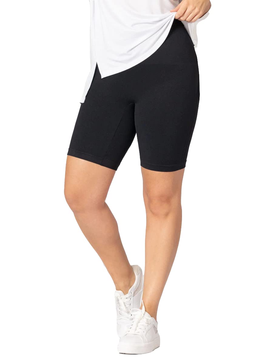 SHAPERMINT Fresh Control Mid-Waist Shaper Biker Shorts for Women - Tummy to Back Control, Anti-Slip Silicone Strip, Twill Stitch - Summer Essential, Small to Plus Size Black